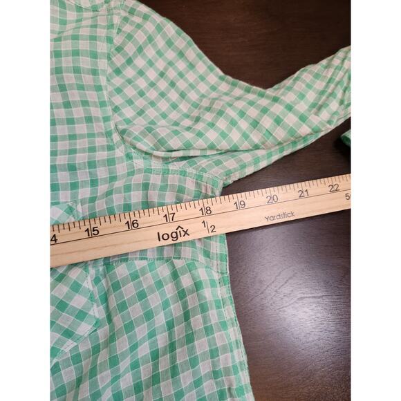 Merona Women's Green White Plaid Print Long Sleeves Button Up Blouse Top Size M - Picture 5 of 6